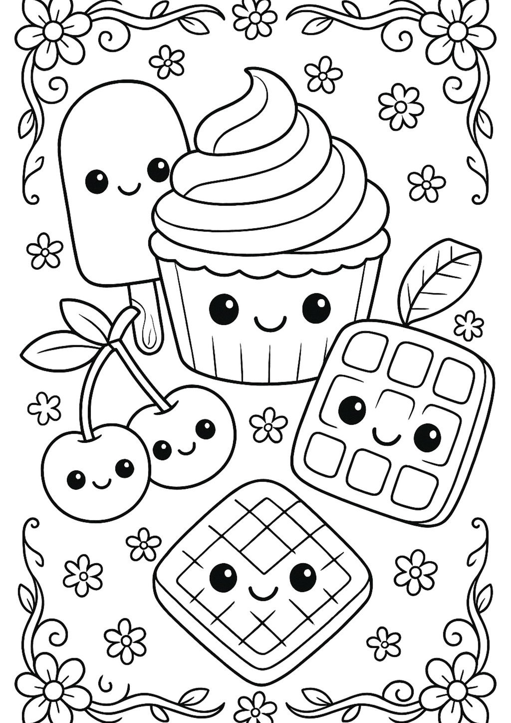 Kawaii Food & Sushi – Libro da Colorare per Bambini (Formato eBook PDF)
