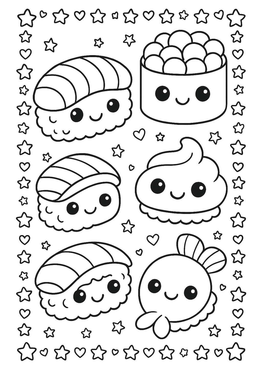 Kawaii Food & Sushi – Libro da Colorare per Bambini (Formato eBook PDF)
