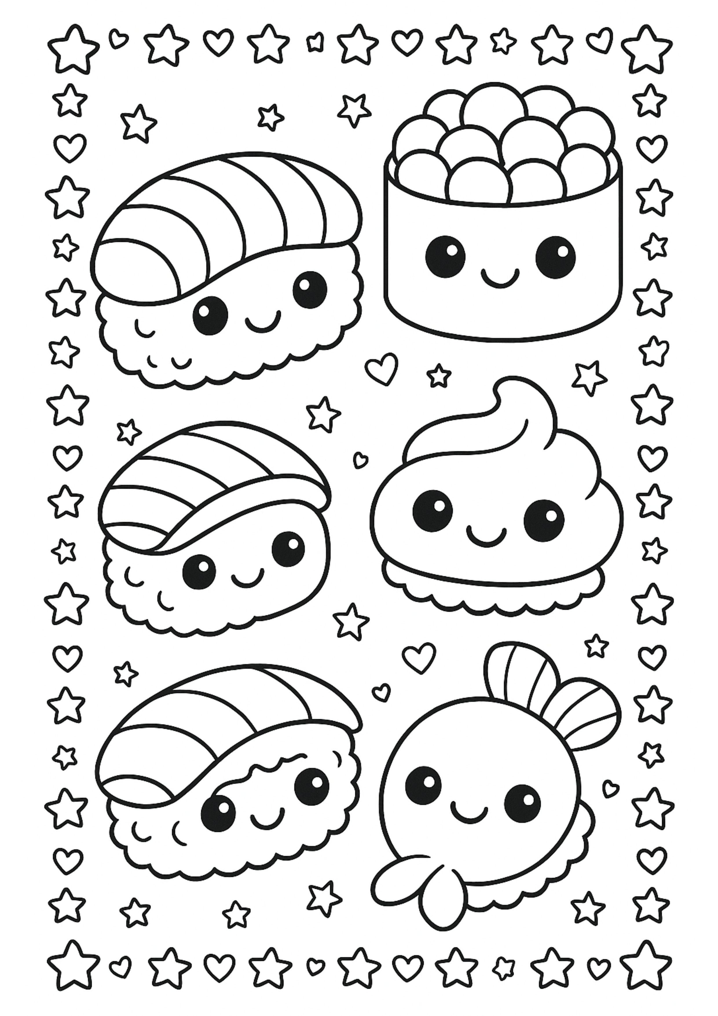 Kawaii Food & Sushi – Libro da Colorare per Bambini (Formato eBook PDF)