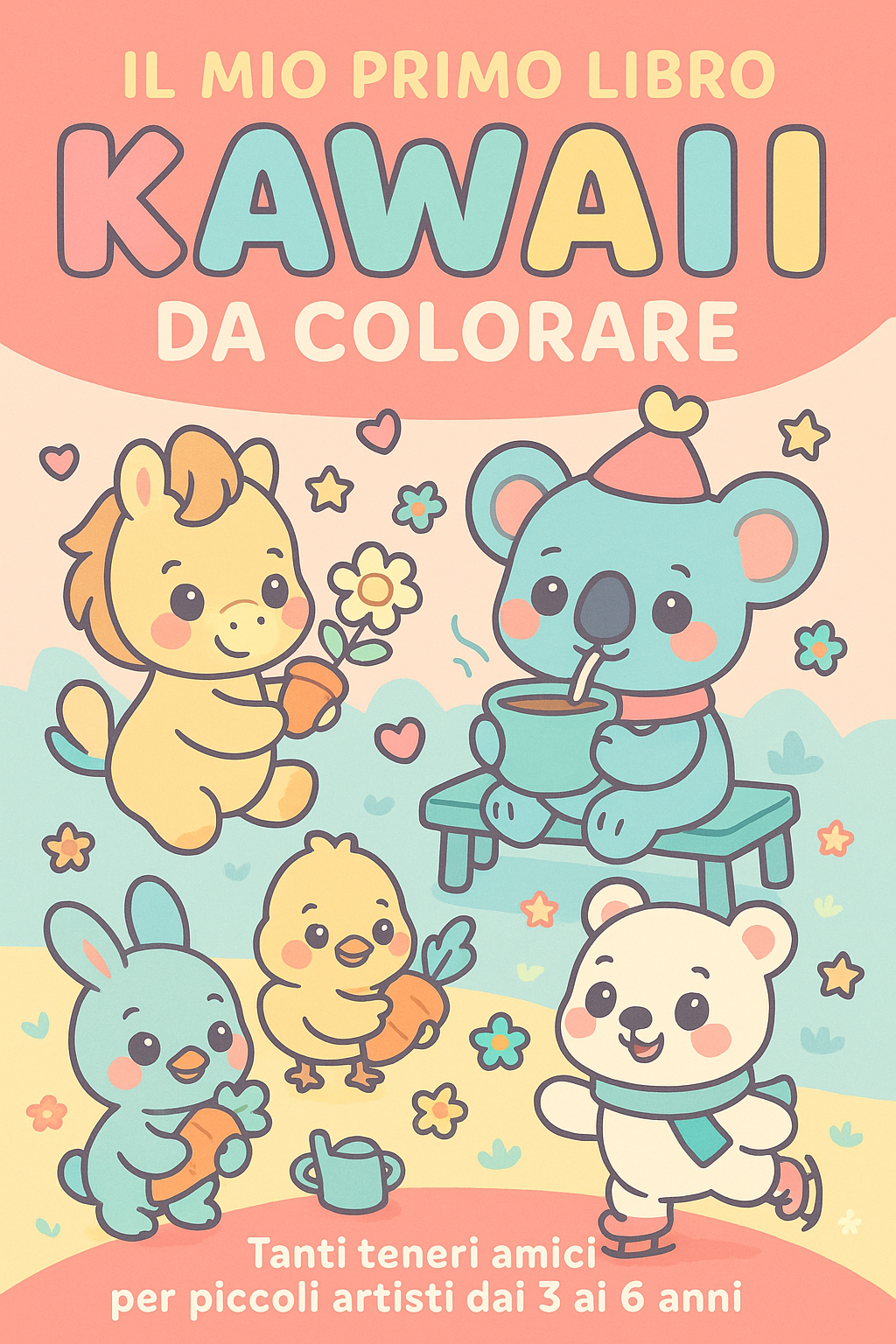 Libro da Colorare Kawaii per Bambini – Animali Dolci e Scene Tenere (3-6 anni)