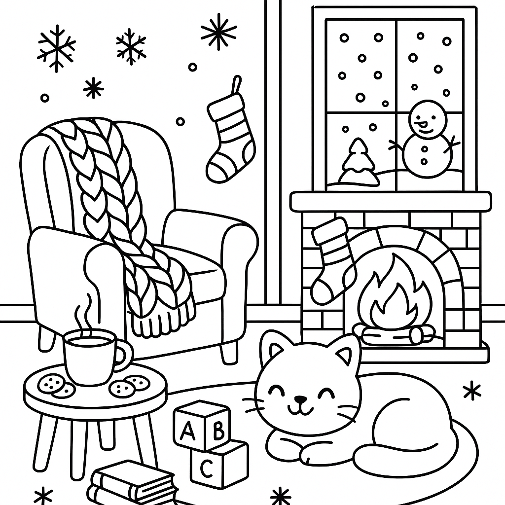 Libro da Colorare Cozy Invernale – 15 Illustrazioni Kawaii per Relax e Creatività