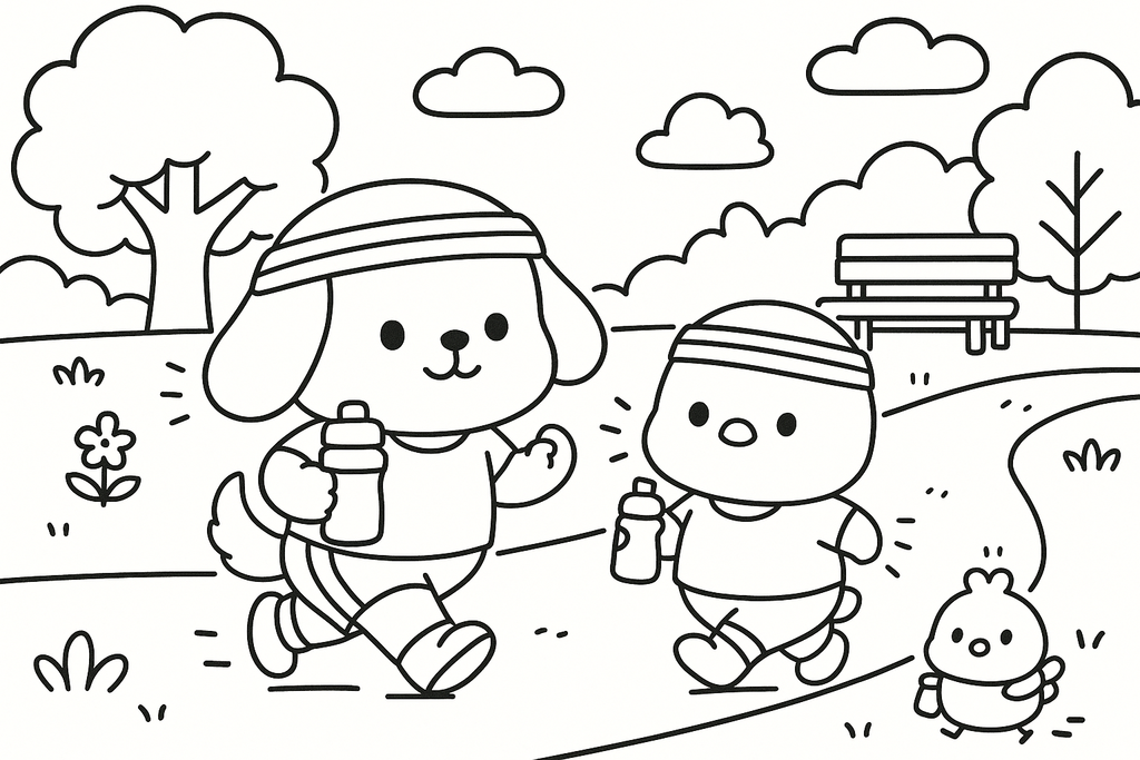 Momo & Kiki Sport Kawaii – Libro da Colorare per Bambini e Adulti | 15 Illustrazioni Carine di Animali nello Sport