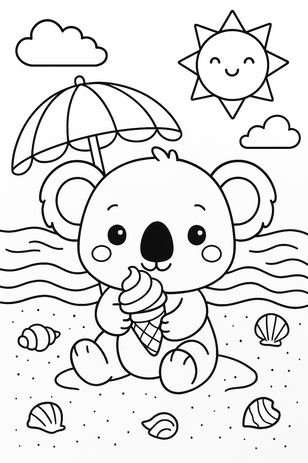 Libro da Colorare: Animali Kawaii in Vacanza