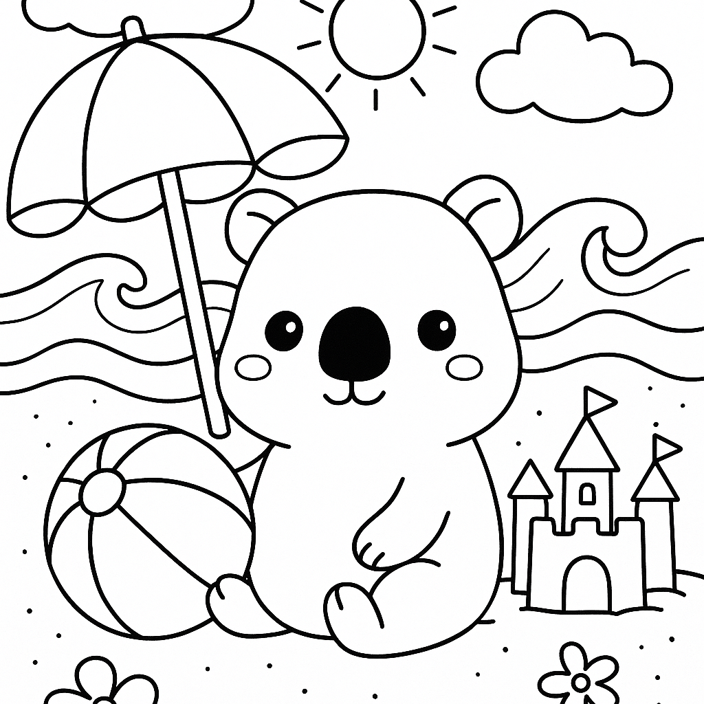Libro da Colorare: Animali Kawaii in Vacanza